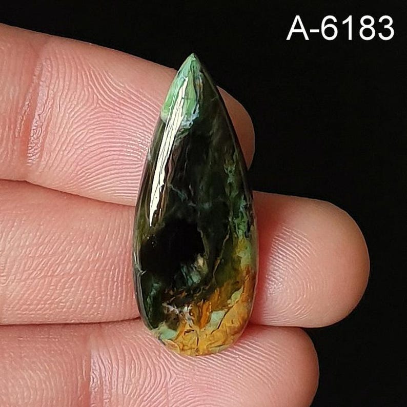 Polished Chrome Chalcedony Gemstone – Flat Back Loose Crystal A-6183 33x13mm. 15Ct