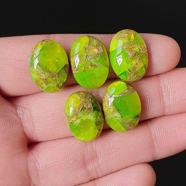 Copper Peridot Gemstone 18x13MM. Cabochon, Flat Back, Smooth Polished, For DIY Art Craft Jewelry