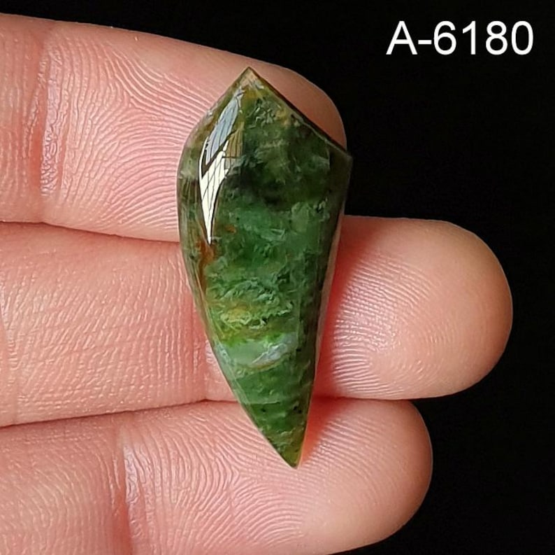 Polished Chrome Chalcedony Gemstone – Flat Back Loose Crystal A-6180 32X13mm. 14Ct