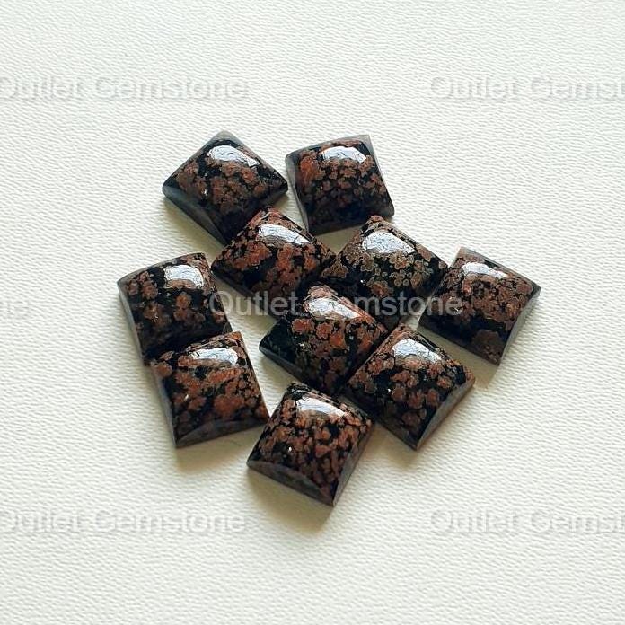 Fire Cracker Obsidian Square Shape Cabochon Flat Back Calibrated Wholesale Gemstones, All Sizes Available