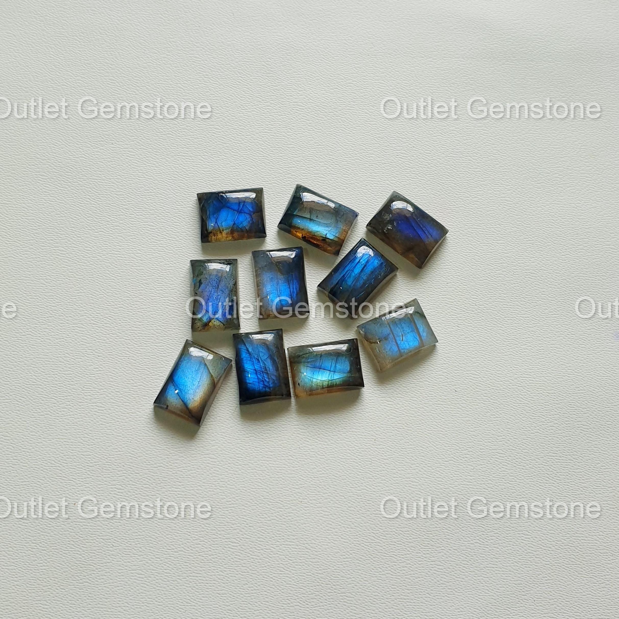 Cabochon bleu flashy de qualité supérieure en forme de rectangle, cabochon à dos plat, pierres précieuses calibrées en gros, toutes les tailles disponibles