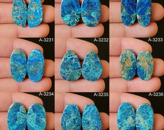 Shattuckite Cabochons - Natural Gemstone Pair, Jewelry Making