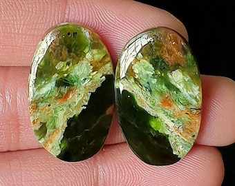 Chrome Chalcedony Cabochon Pair – Polished Gemstone for Jewelry Making