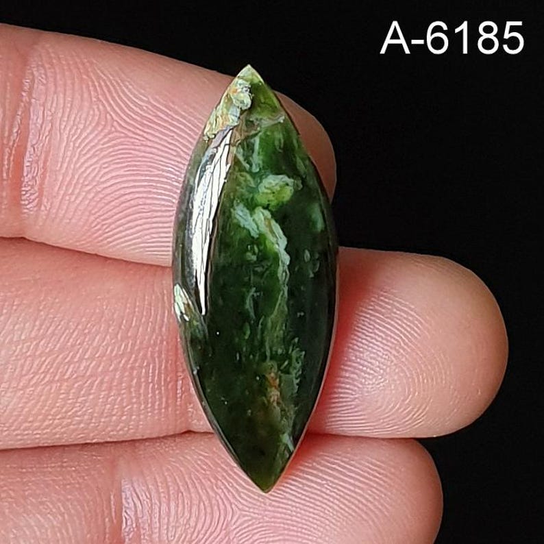 Polished Chrome Chalcedony Gemstone – Flat Back Loose Crystal A-6185 33x12mm. 14Ct