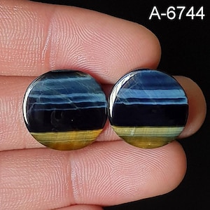 Par de piedras preciosas de ojo de tigre azul natural - Cabujones de ojo de tigre azul - Ojo de halcón - Parte posterior plana - Piedra preciosa Chatoyant - Cristal para hacer joyas