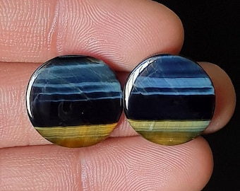 Natural Blue Tiger Eye Pair Gemstone - Blue Tiger Eye Cabochons - Hawk's Eye - Flat Back - Chatoyant Gemstone - Crystal For making Jewellery