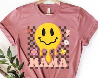 Retro Smiley Face Mama T-Shirt: Eco-Friendly Mom Shirt