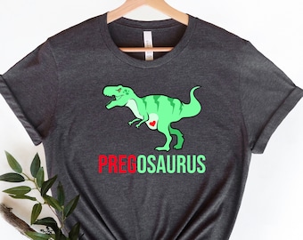 Pregosaurus Schwangerschafts-T-Shirt: Lustiges Schwangerschaftsankündigungs-Dinosaurier-T-Shirt
