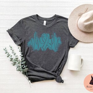 Ovarian Cancer Heartbeat/ teal ribbon/ ovarian survivor / ovarian fighter / cancer shirt / cancer gifts / Sweatshirt / Hoodie