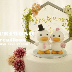 duck wedding cake topper,handmade ducks couple cake topper,custom wedding cake topper,birthday cake topper,bride and groom cake topper