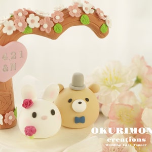 bunny and bear wedding cake topper,rabbit and bear cake topper,couple couple cake topper,birthday topper,bride and groom topper,wedding gift