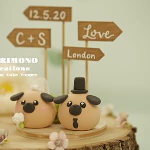 pug wedding cake topper,pet cake topper,handmade couple cake topper,custom dog cake topper,Chiness Zodiace topper,bride and groom topper