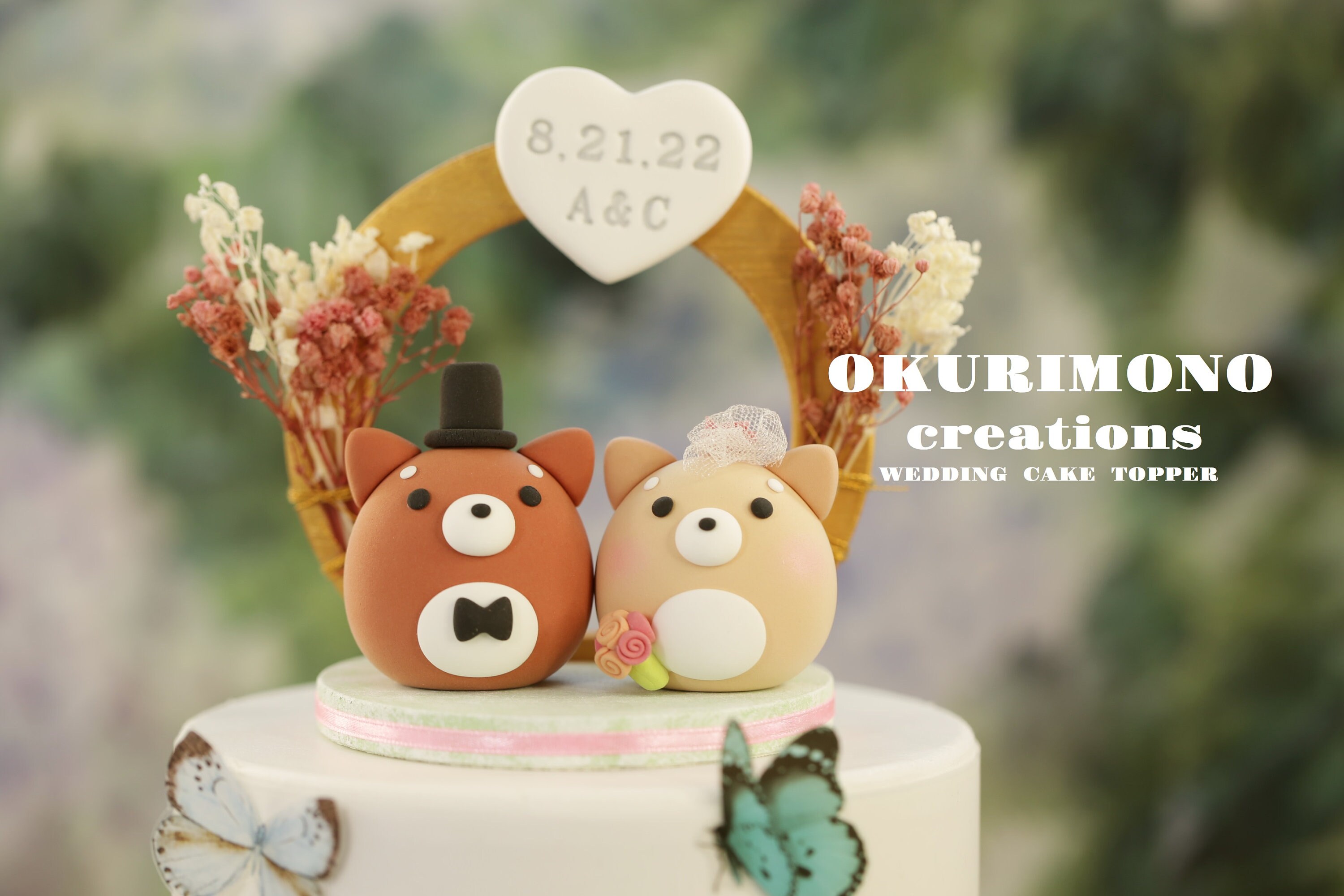 Shiba inu wedding cake topper,pet cake topper,couple cake topper,custom dog cake topper,Chiness Zodiac topper,bride and groom cake topper