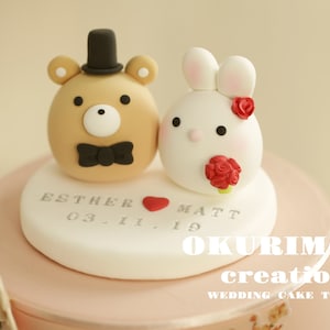 bunny and bear wedding cake topper,rabbit and bear cake topper,couple couple cake topper,birthday topper,bride and groom topper,wedding gift