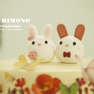 bunny wedding cake topper,rabbit cake topper,handmade couple cake topper,bunnies cake topper,Chiness Zodiace topper,bride and groom topper