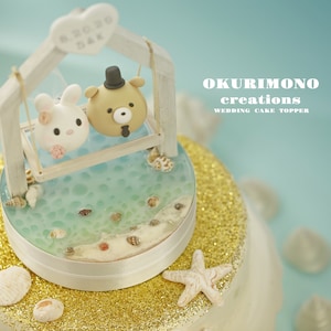 bunny and bear wedding cake topper,rabbit and bear cake topper,couple couple cake topper,birthday topper,bride and groom topper,wedding gift