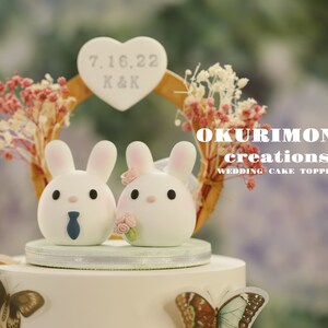 bunny wedding cake topper,rabbit cake topper,handmade couple cake topper,bunnies cake topper,Chiness Zodiace topper,bride and groom topper