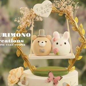 bunny and bear wedding cake topper,rabbit and bear cake topper,couple couple cake topper,birthday topper,bride and groom topper,wedding gift