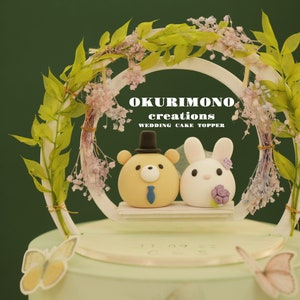 bunny and bear wedding cake topper,rabbit and bear cake topper,couple couple cake topper,birthday topper,bride and groom topper,wedding gift