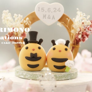 kissing bee wedding cake topper,handmade bees cake topper,custom ladybug cake topper,birthday cake topper,bride and groom cake topper