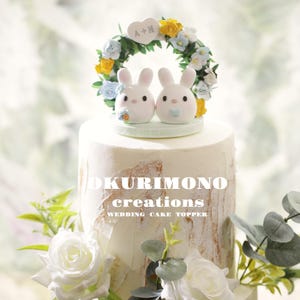 bunny wedding cake topper,rabbit cake topper,handmade couple cake topper,bunnies cake topper,Chiness Zodiace topper,bride and groom topper