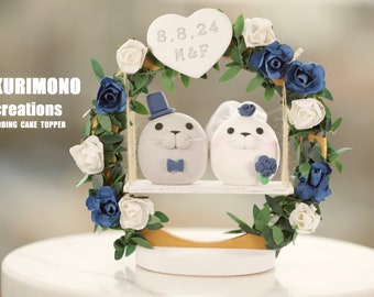 seal and walrus wedding cake topper,handmade couple cake topper,custom wedding cake topper,birthday cake topper,bride and groom cake topper