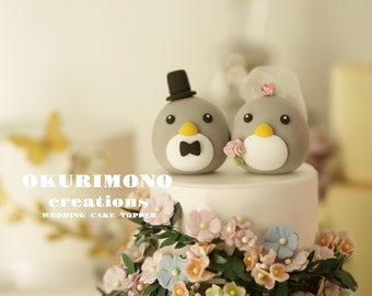 penguin wedding cake topper,handmade penguin couple cake topper,love birds cake topper,birthday cake topper,bride and groom cake topper