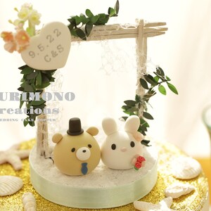 bunny and bear wedding cake topper,rabbit and bear cake topper,couple couple cake topper,birthday topper,bride and groom topper,wedding gift