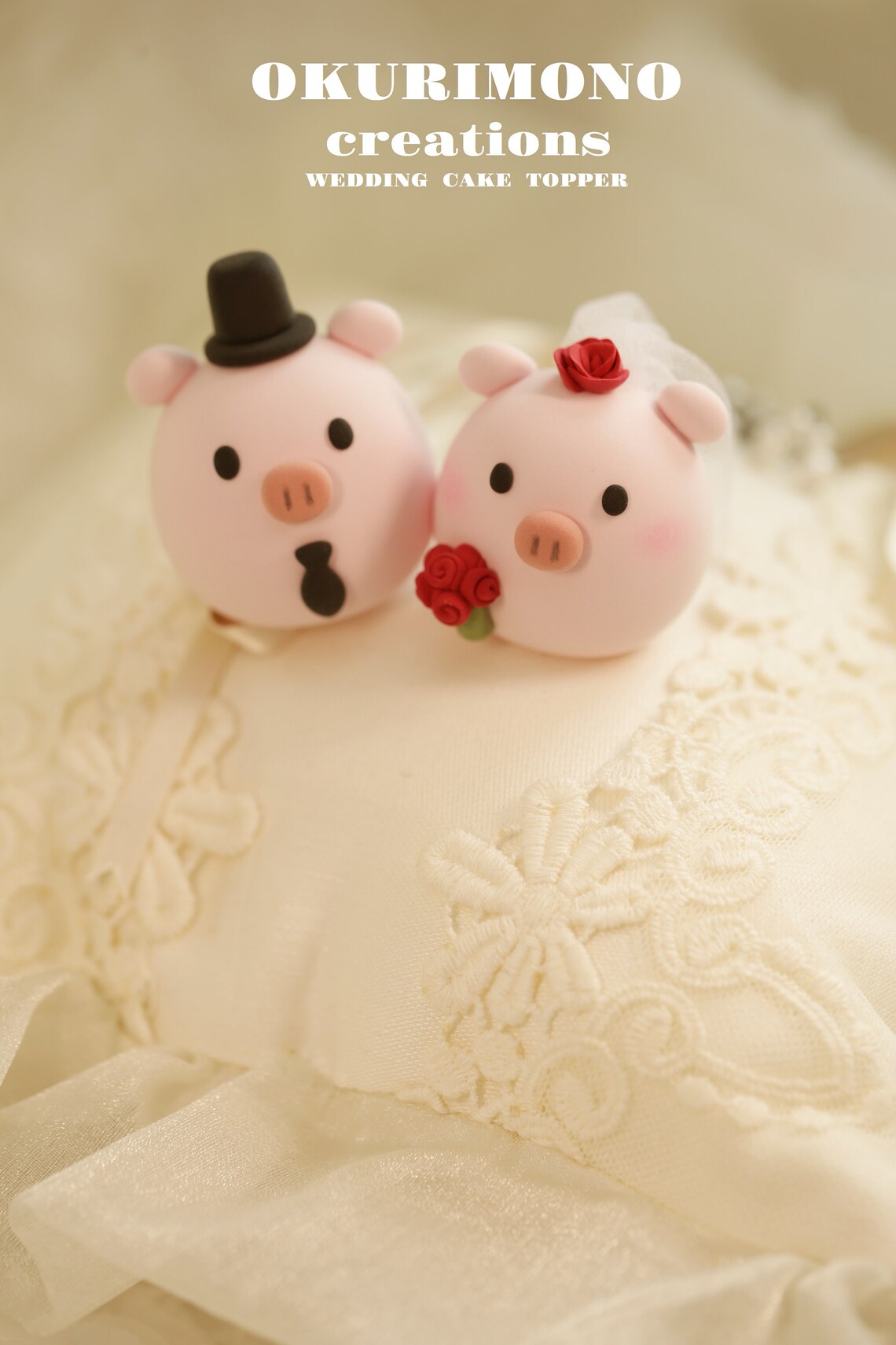 Pig Wedding Cake Topper,piggy Cake Topper,handmade Couple Cake Topper