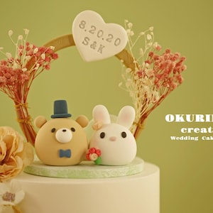 bunny and bear wedding cake topper,rabbit and bear cake topper,couple couple cake topper,birthday topper,bride and groom topper,wedding gift