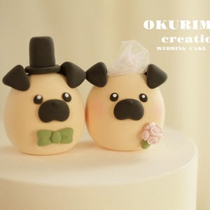 pug wedding cake topper,pet cake topper,handmade couple cake topper,custom dog cake topper,Chiness Zodiace topper,bride and groom topper