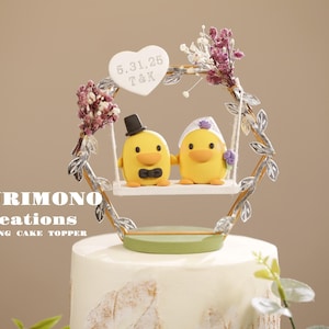 duck wedding cake topper,handmade ducks couple cake topper,custom wedding cake topper,birthday cake topper,bride and groom cake topper