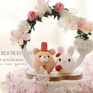 bunny and bear wedding cake topper,rabbit and bear cake topper,couple couple cake topper,birthday topper,bride and groom topper,wedding gift
