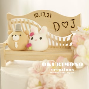 bunny and bear wedding cake topper,rabbit and bear cake topper,couple couple cake topper,birthday topper,bride and groom topper,wedding gift