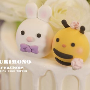 bee and bunny wedding cake topper,rabbit and bee cake topper,custom ladybug cake topper,birthday cake topper,bride and groom cake topper