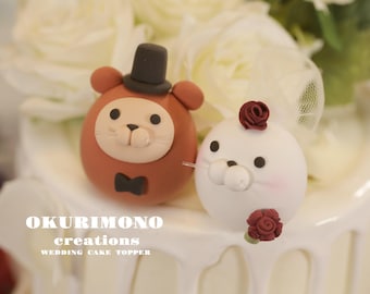 seal and otter wedding cake topper,seal and walrus cake topper,walrus wedding cake topper,birthday cake topper,bride and groom cake topper