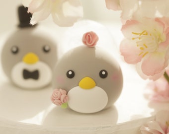 penguin wedding cake topper,handmade penguin couple cake topper,love birds cake topper,birthday cake topper,bride and groom cake topper