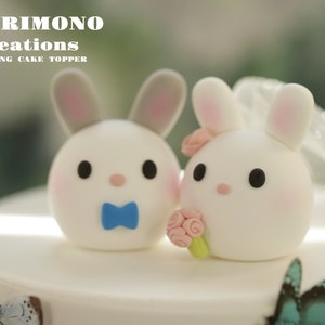 bunny wedding cake topper,rabbit cake topper,handmade couple cake topper,bunnies cake topper,Chiness Zodiace topper,bride and groom topper