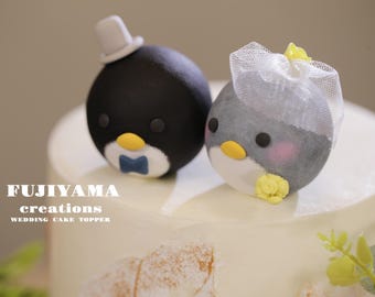 penguin wedding cake topper,handmade penguin couple cake topper,love birds cake topper,birthday cake topper,bride and groom cake topper