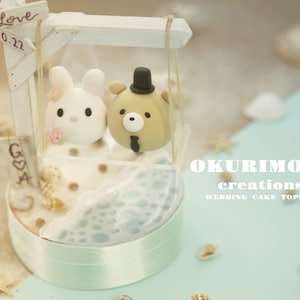 bunny and bear wedding cake topper,rabbit and bear cake topper,couple couple cake topper,birthday topper,bride and groom topper,wedding gift