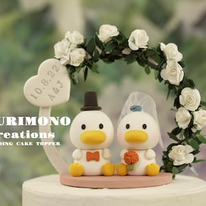 duck wedding cake topper,handmade ducks couple cake topper,custom wedding cake topper,birthday cake topper,bride and groom cake topper
