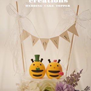 kissing bee wedding cake topper,handmade bees cake topper,custom ladybug cake topper,birthday cake topper,bride and groom cake topper