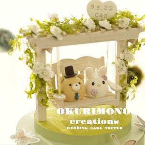 bunny and bear wedding cake topper,rabbit and bear cake topper,couple couple cake topper,birthday topper,bride and groom topper,wedding gift