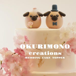 pug wedding cake topper,pet cake topper,handmade couple cake topper,custom dog cake topper,Chiness Zodiace topper,bride and groom topper
