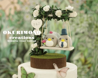 penguin wedding cake topper,handmade penguin couple cake topper,love birds cake topper,birthday cake topper,bride and groom cake topper