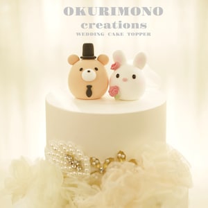 bunny and bear wedding cake topper,rabbit and bear cake topper,couple couple cake topper,birthday topper,bride and groom topper,wedding gift