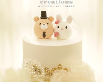 bunny and bear wedding cake topper,rabbit and bear cake topper,couple couple cake topper,birthday topper,bride and groom topper,wedding gift