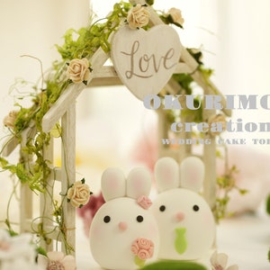 bunny wedding cake topper,rabbit cake topper,handmade couple cake topper,bunnies cake topper,Chiness Zodiace topper,bride and groom topper