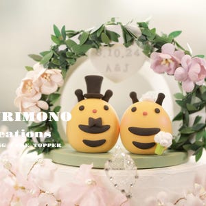 kissing bee wedding cake topper,handmade bees cake topper,custom ladybug cake topper,birthday cake topper,bride and groom cake topper