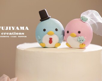 penguin wedding cake topper,handmade penguin couple cake topper,love birds cake topper,birthday cake topper,bride and groom cake topper